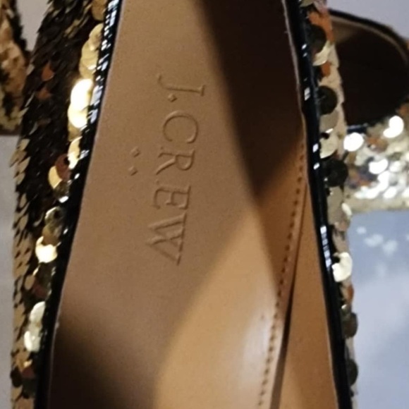 JCrew Factory Size 8.5 Gold Black Sequins Heels Pump 5 EUC ** - Picture 9 of 9